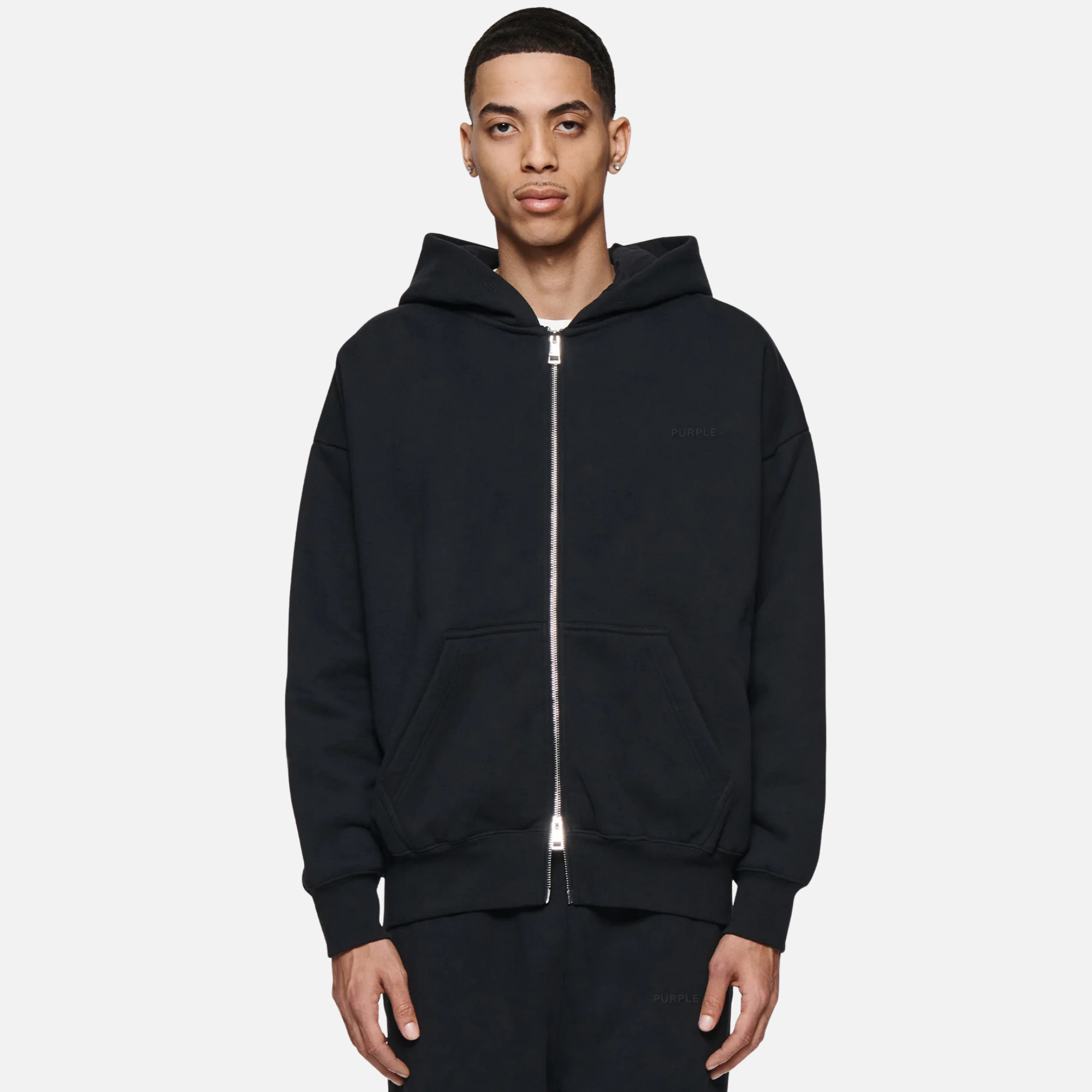 Purple Brand Black Basic Zip-Up Hoodie