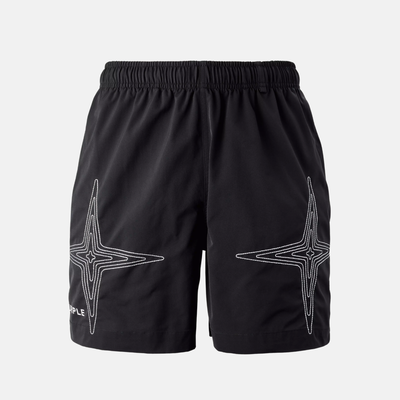 Purple Brand Black Jumbo Star Holographic Swim Shorts