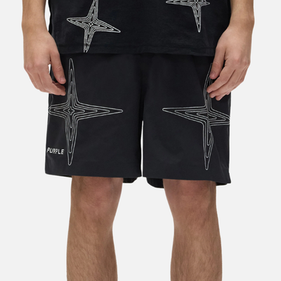 Purple Brand Black Jumbo Star Holographic Swim Shorts