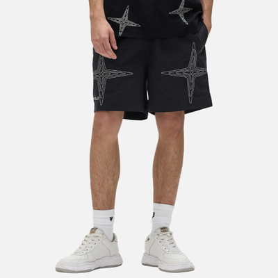 Purple Brand Black Jumbo Star Holographic Swim Shorts