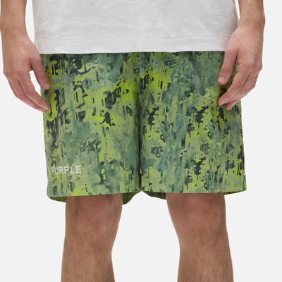 Purple Brand Green Worn Gothic Camo Shorts