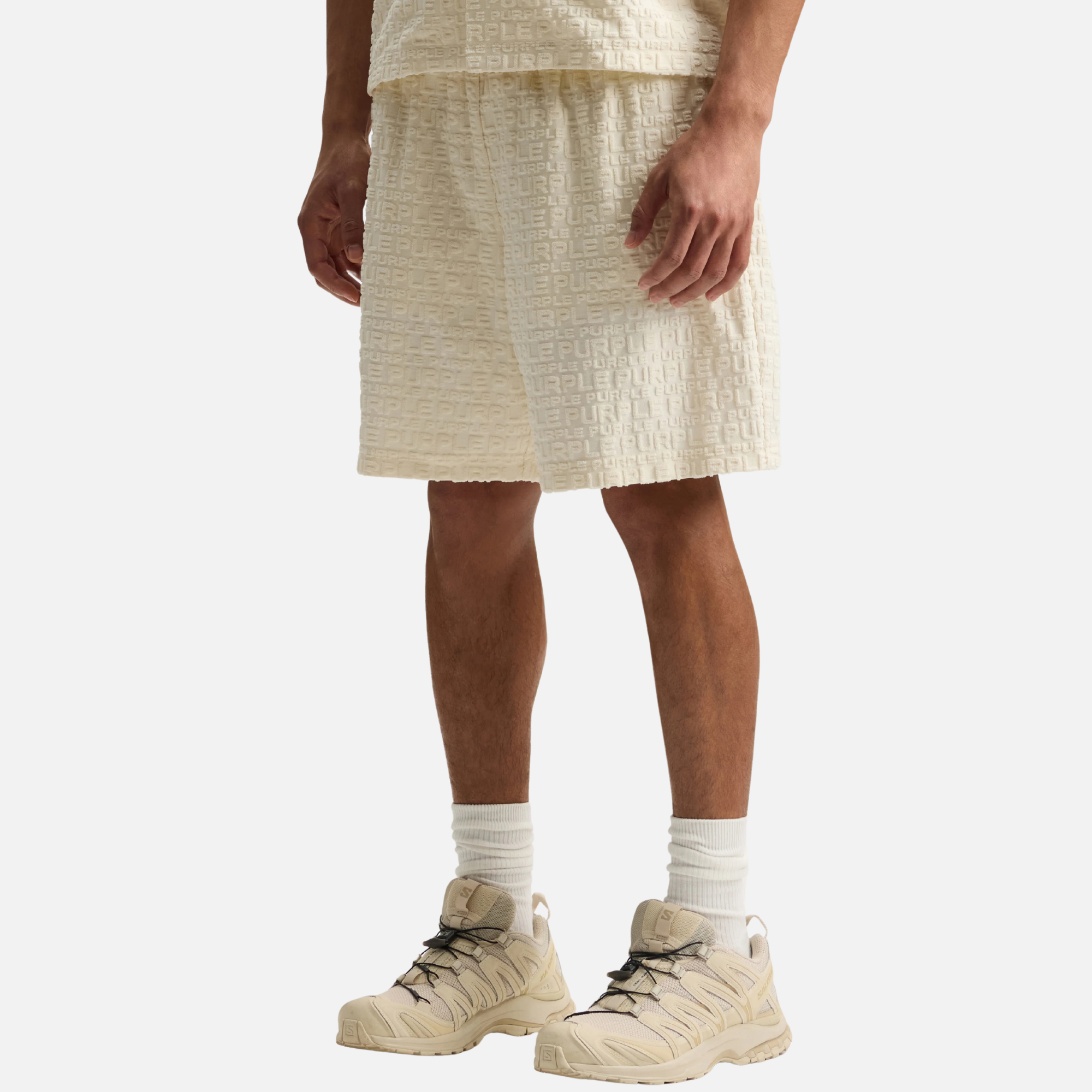 Purple Brand White Jacquard Terry Shorts