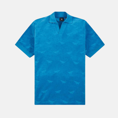 Paper Planes Jacquard Terry Johnny Collar Blue Reef Polo