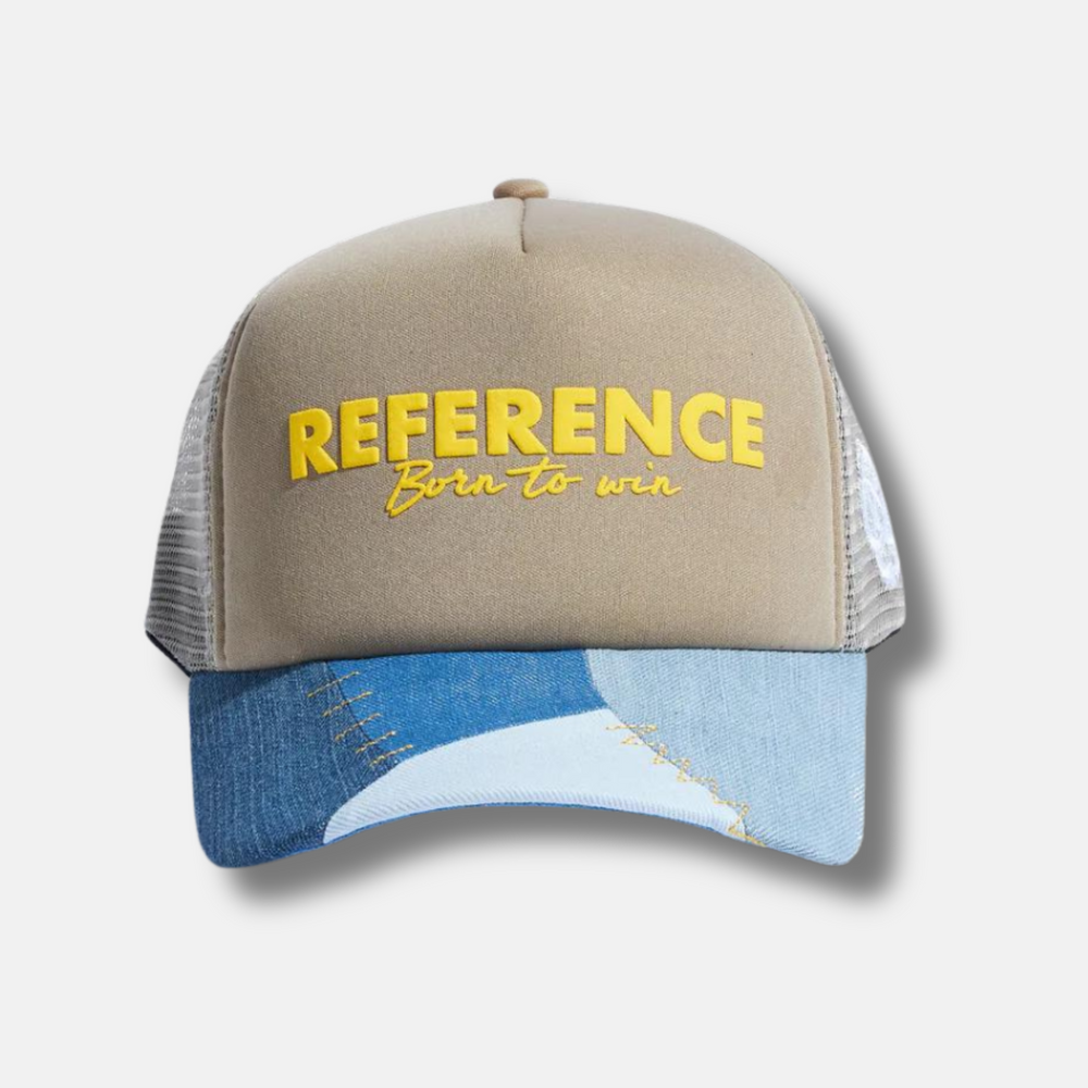 Reference Tan Denim Patchwork Trucker Snapback Hat