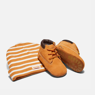 Timberland Kids' Infant Crib Bootie With Hat Set Wheat