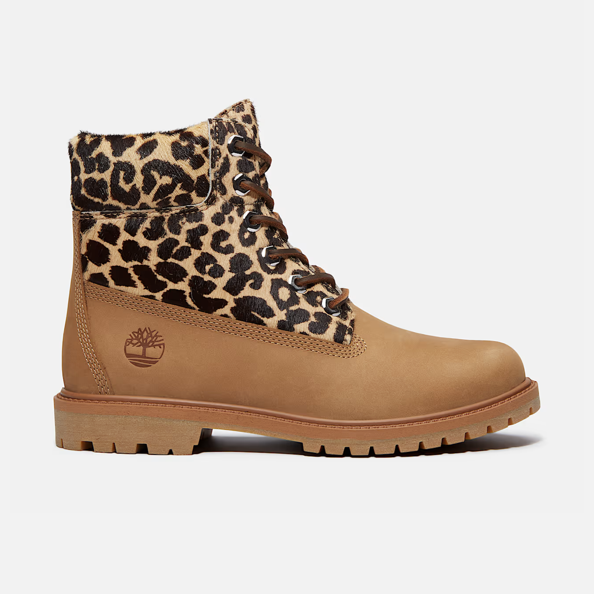 Timberland Women's Premium 6-Inch Leopard Print Beige Nubuck Boots
