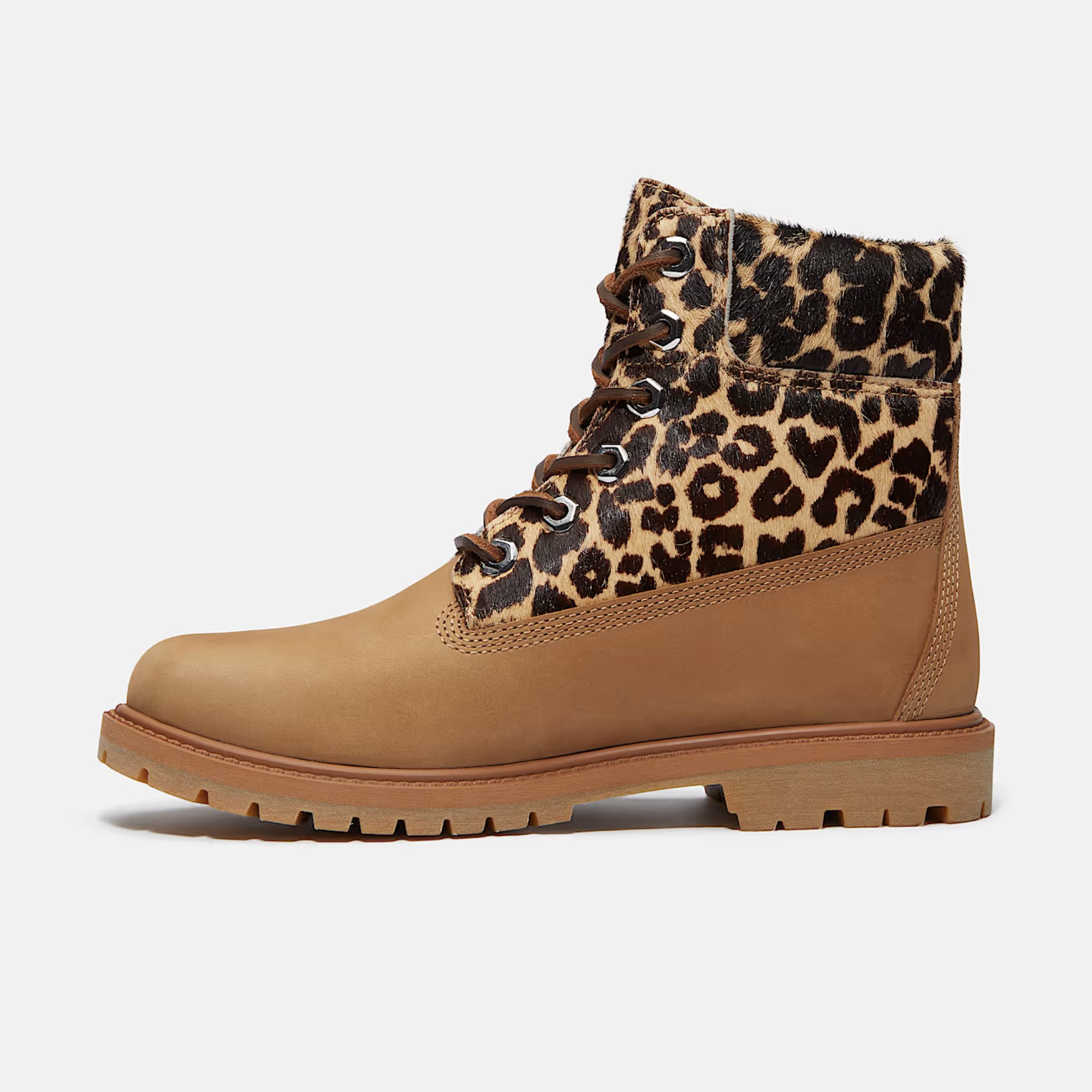 Timberland Women's Premium 6-Inch Leopard Print Beige Nubuck Boots