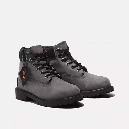 Timberland Kids Premium 6 Inch Youth Grey Waterproof Boots Puffer Reds