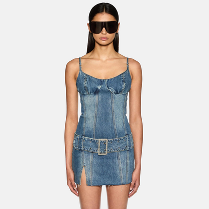 Ksubi Women's Dauphine Belted Mini Aged Denim Dress