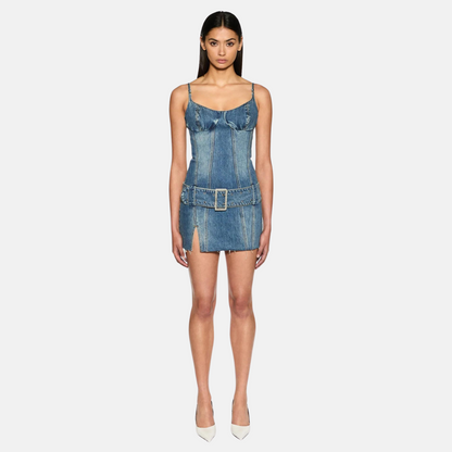 Ksubi Women's Dauphine Belted Mini Aged Denim Dress