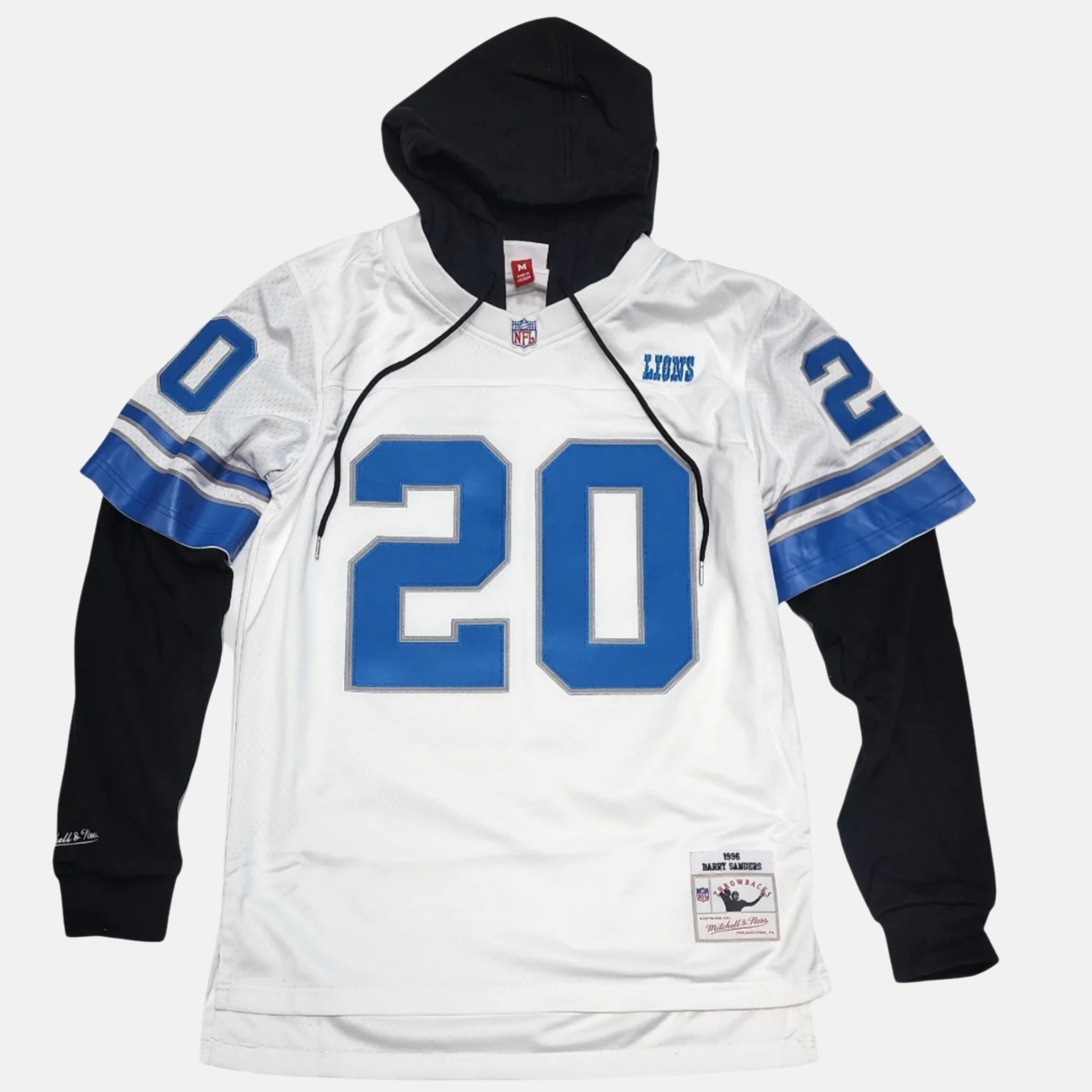 Mitchell Ness Barry Sanders Detroit Lions Jersey Hoodie Puffer Reds