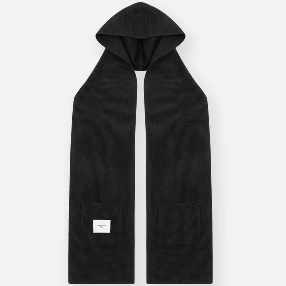 Paper Planes Black Solid Hooded Scarf