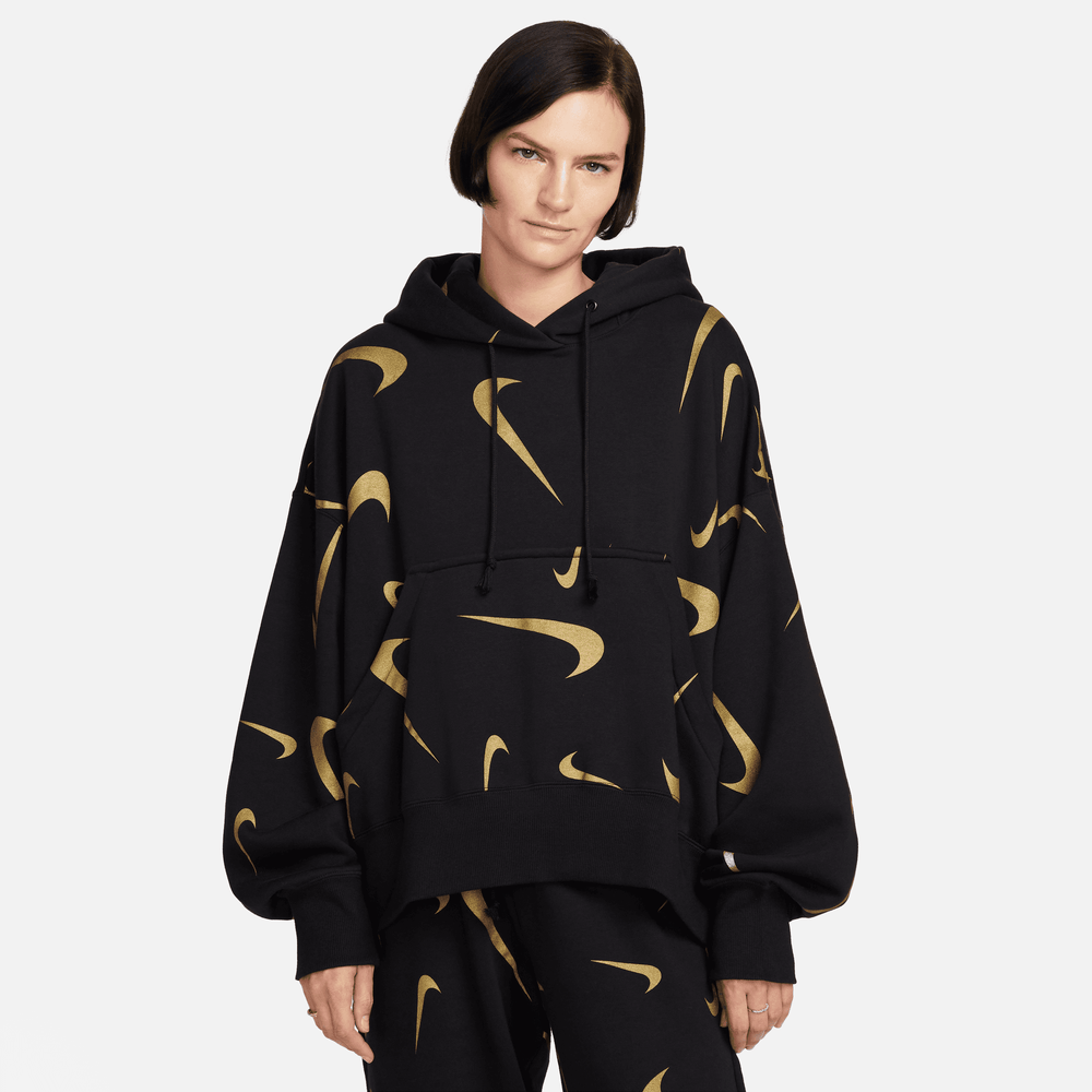 Nike Sportswear Women's Oversized Fleece Gold Check Printed Hoodie