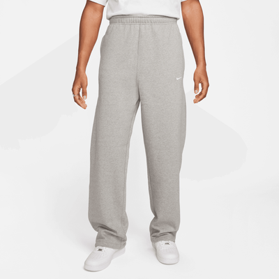 Nike Solo Swoosh Heather Grey Open-Hem Fleece Pants – Puffer Reds Nike Solo Swoosh Heather Grey Open-Hem Fleece Pants – Puffer Reds
