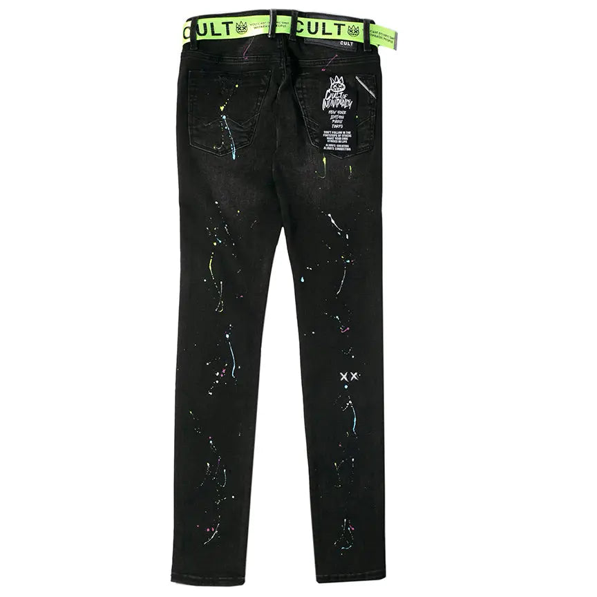 Cult Of Individuality Belted Super Skinny Paint Splash Jeans Cult of Individuality
