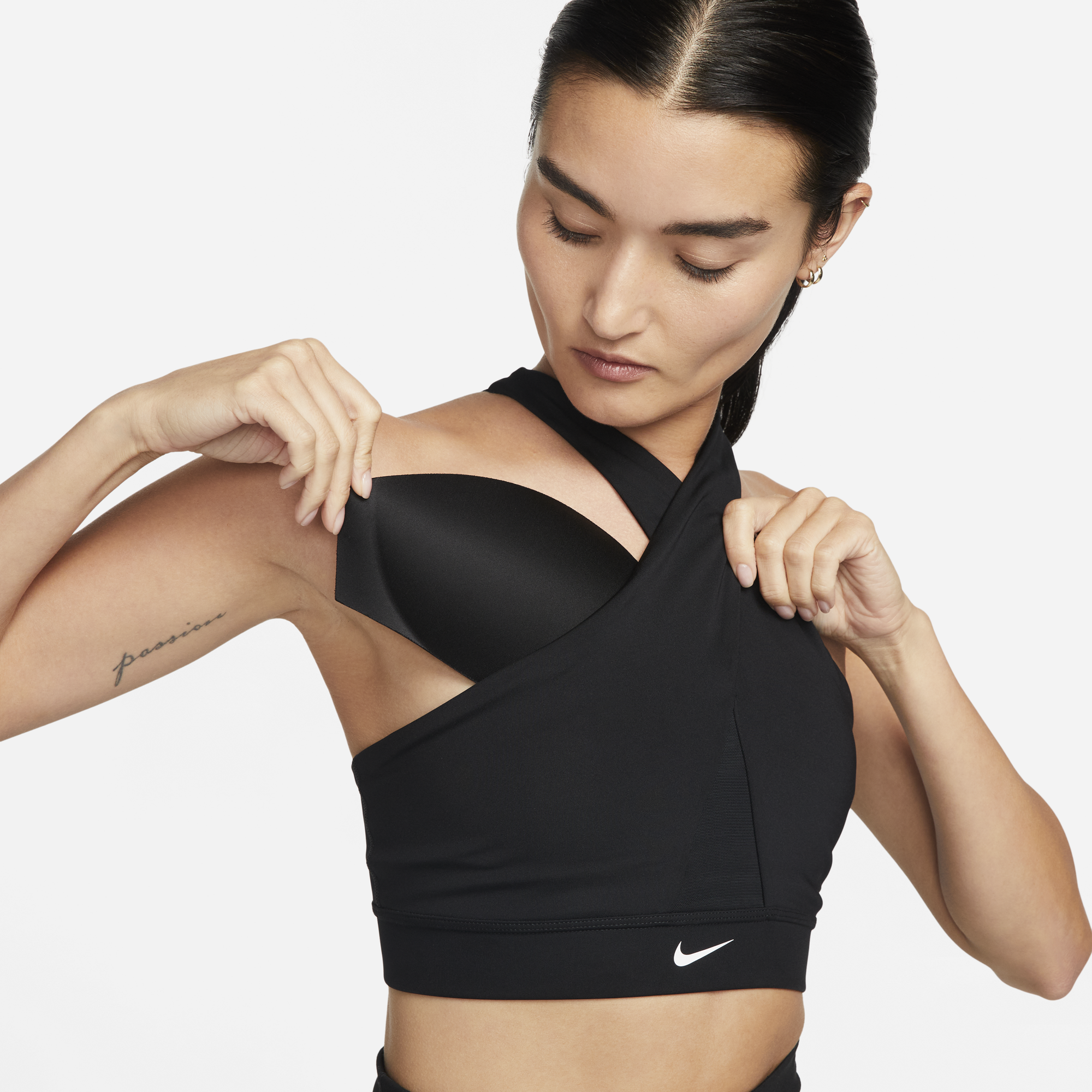 Nike Women's Dri-FIT Swoosh Wrap All Over Print Mid Sports Bra