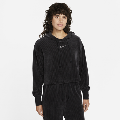 Nike Sportswear Women's Velour Cropped Black Pullover Hoodie Nike