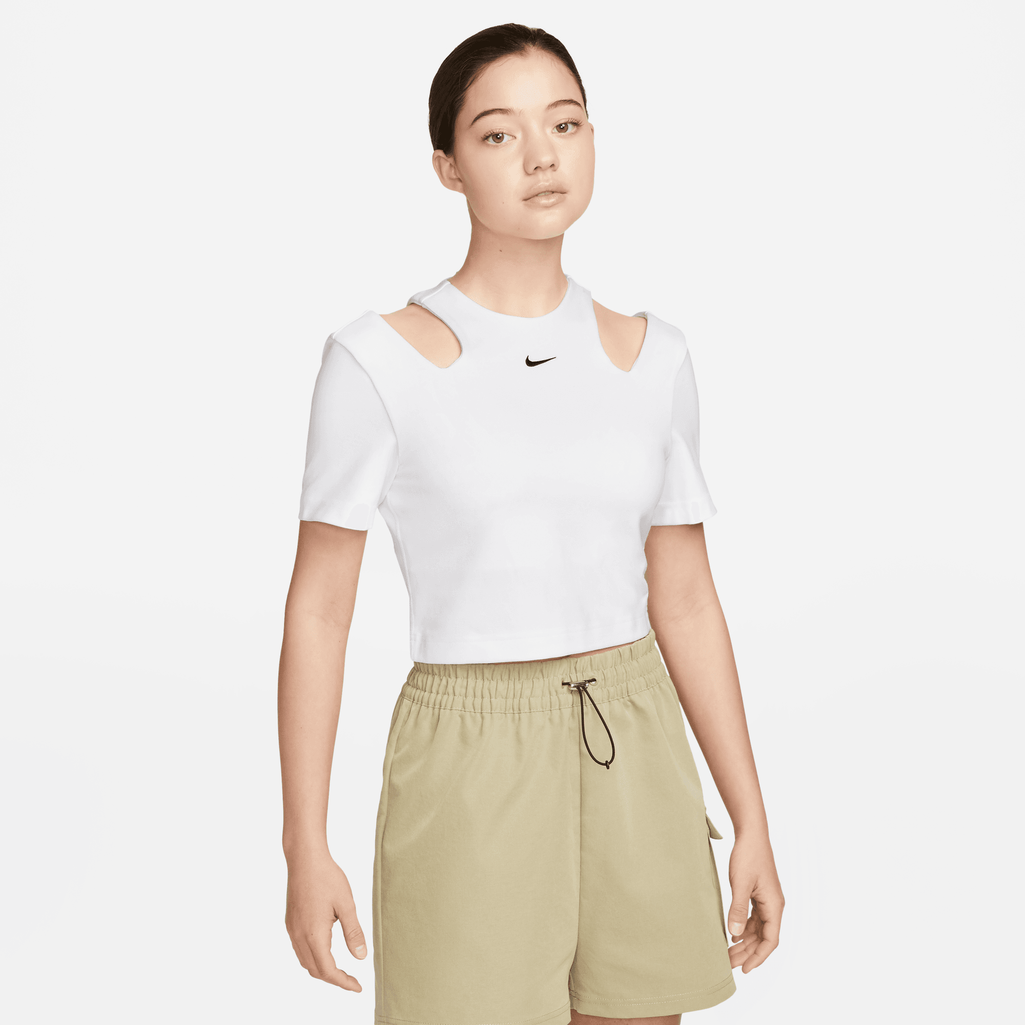 Nike Sportswear Essentials Women's White Short Sleeve Cut-Out Top ...