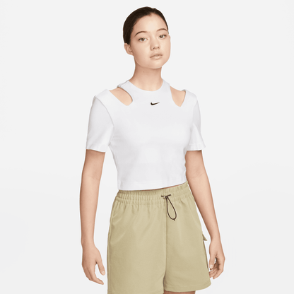 Nike Sportswear Essentials Women's White Short Sleeve Cut-Out Top