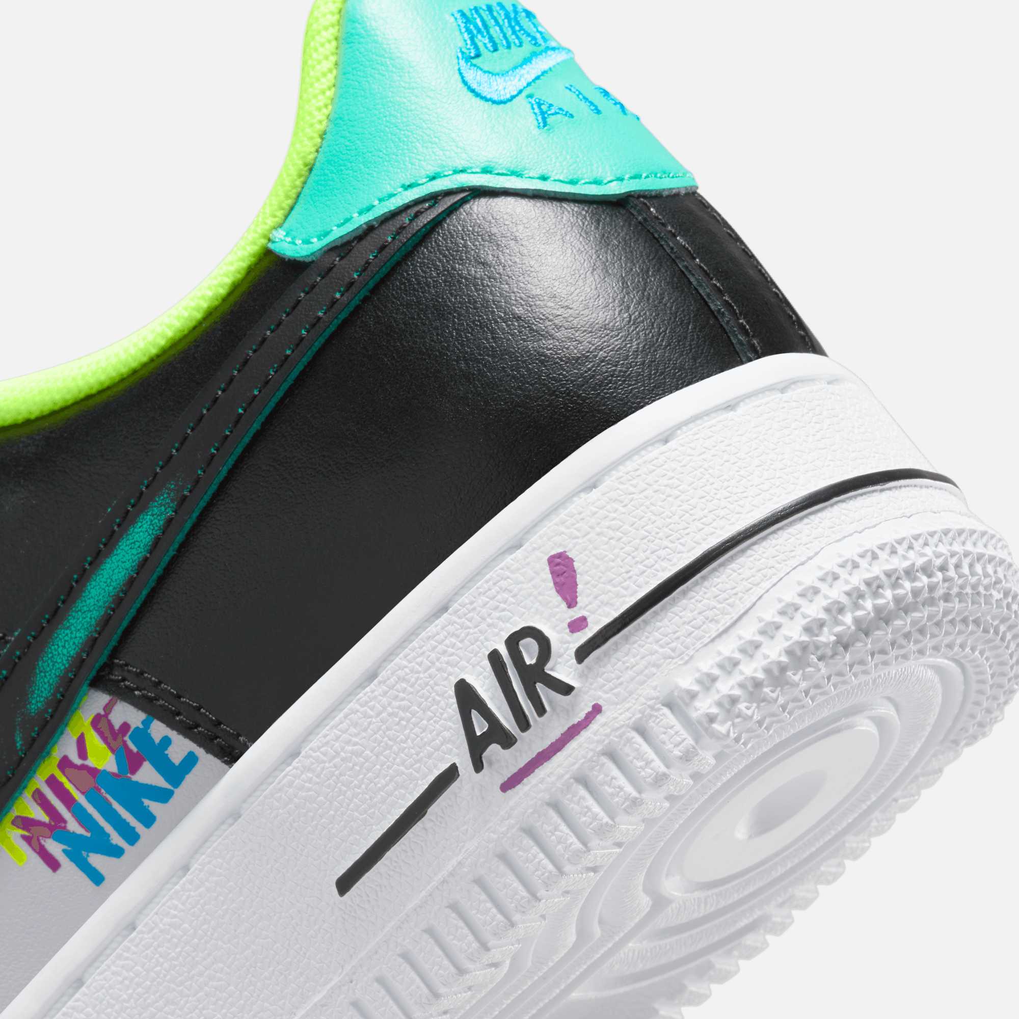 Nike Air Force 1 LV8 GS Sz 5.5 Y Womens Sz 7 Graffiti Black Green White  Sneaker