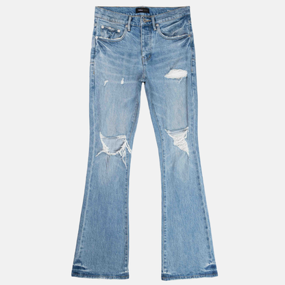 Purple Brand Light Indigo Ripped Flare Jeans