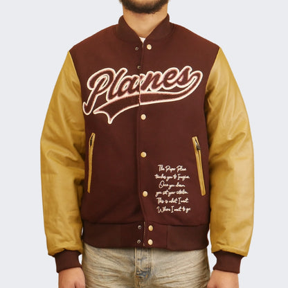 Paper Planes Varsity Jacket Burgandy