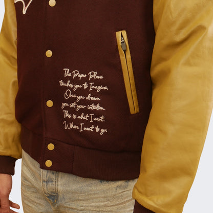 Paper Planes Varsity Jacket Burgandy