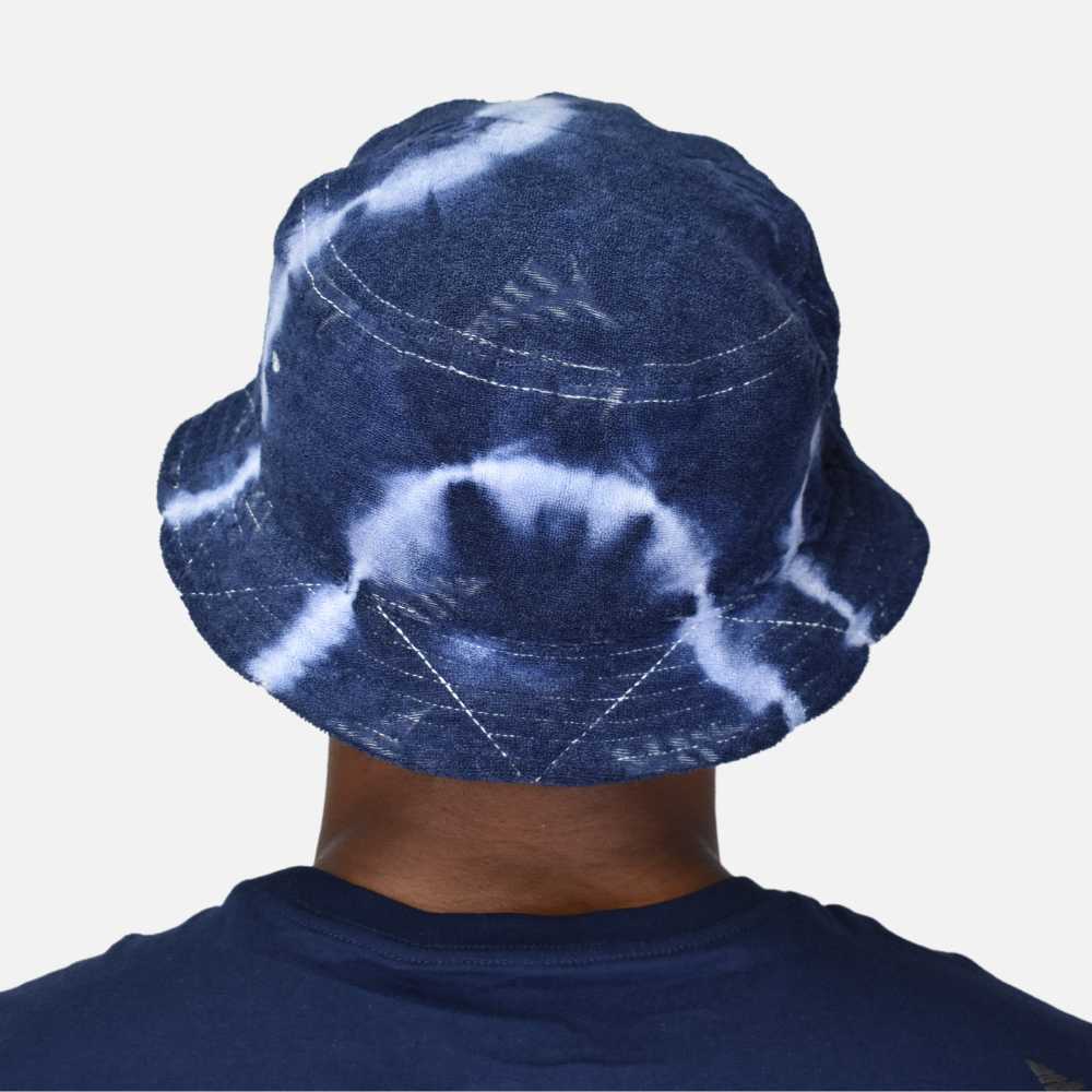 Paper Planes Tie Dye Jacquard Terry Cloth Bucket Hat Navy - Puffer