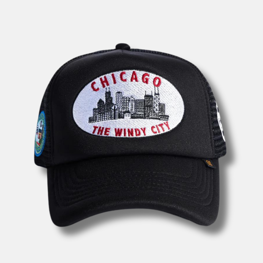 Reference Black Skyline Chicago Trucker Snapback Hat