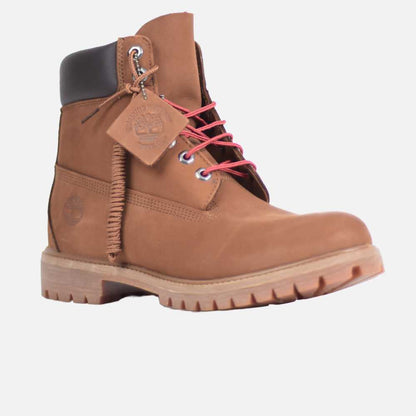 Timberland 6" Premium Waterproof Boot Brown Nubuck Red Laces Timberland